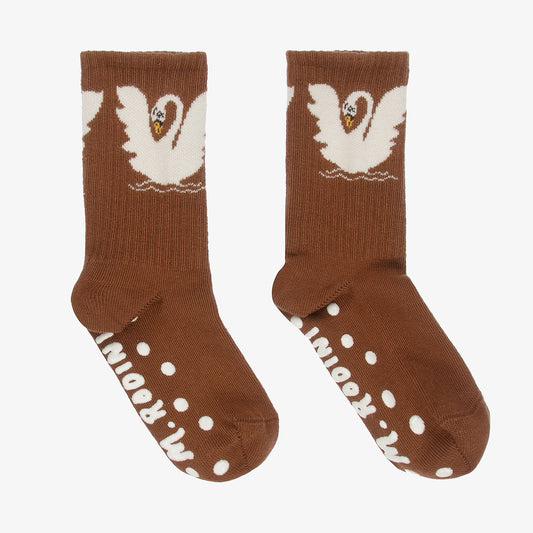 Swan sock anti-slip brown