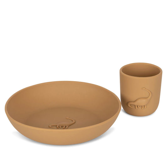 Dino Cup & Plate Set, Almond