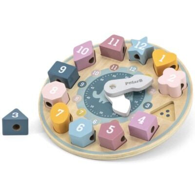 Klocka i trä med avtagbara klossar i trä med siffror - Polar B