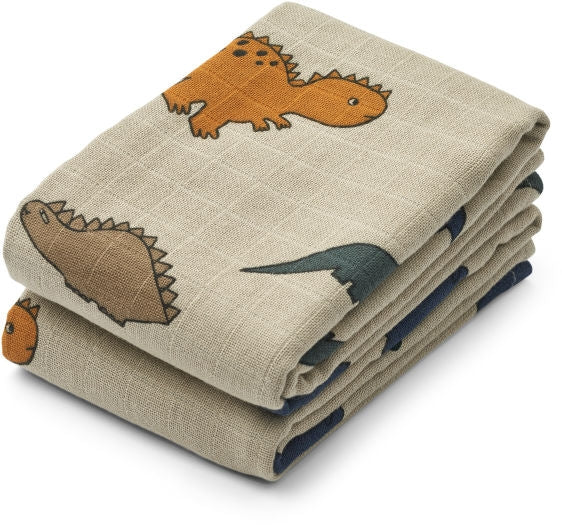 Lewis Muslin Cloth 2-Pack, Dinosaurs / Mist