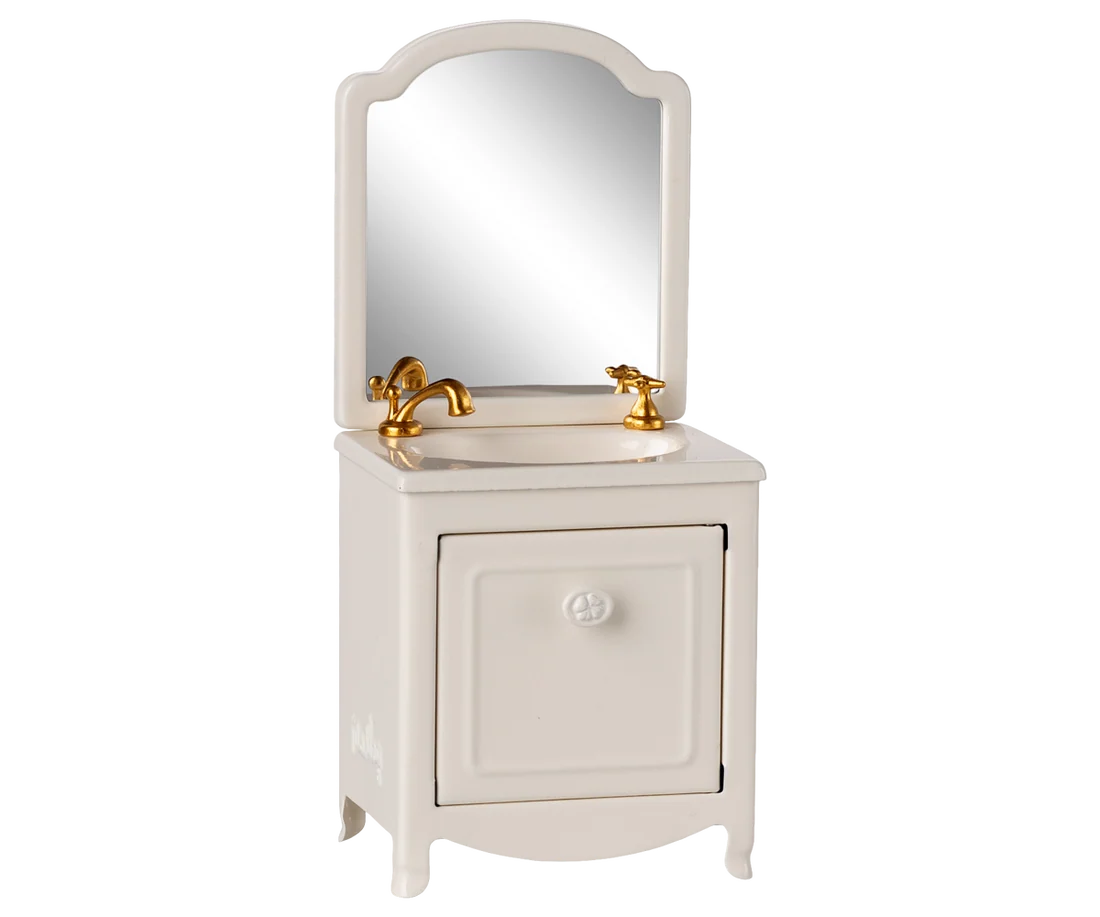 Miniatyr, Handfat med spegel, Mus, Offwhite - Maileg
