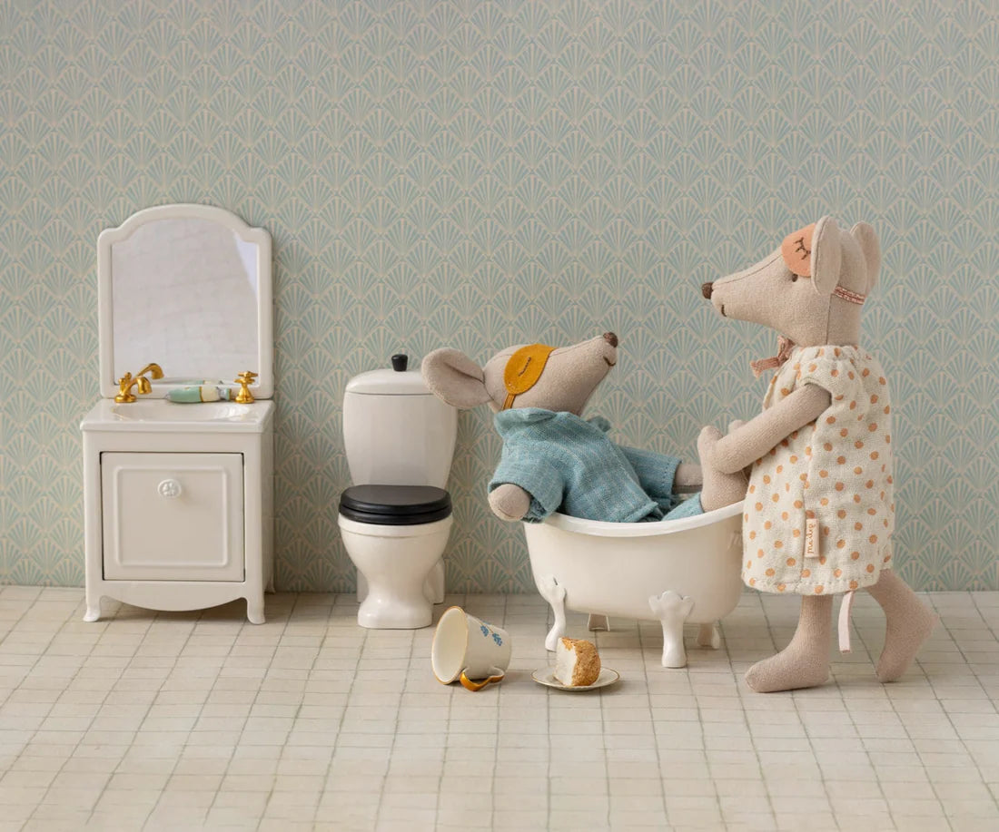 Miniatyr, Handfat med spegel, Mus, Offwhite - Maileg