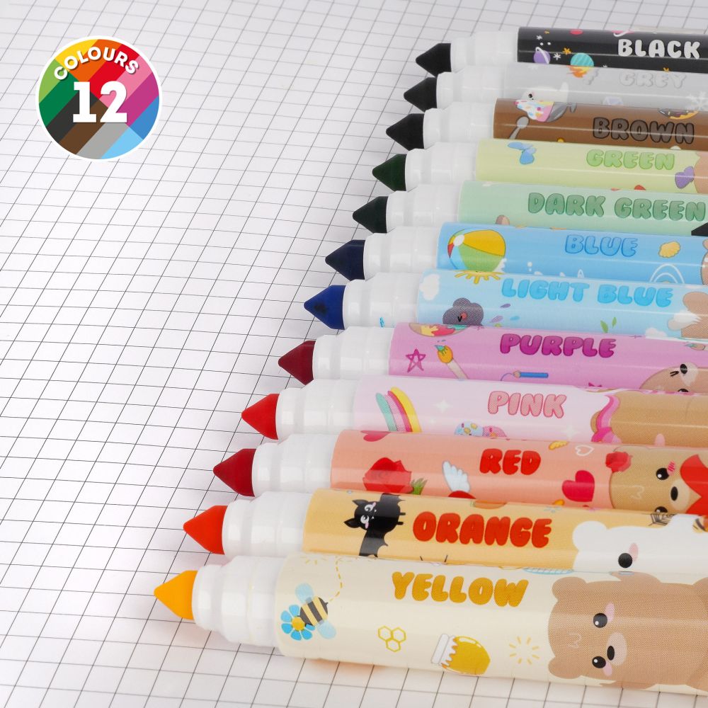 Teddy Friends Markers, Set Med 12 St