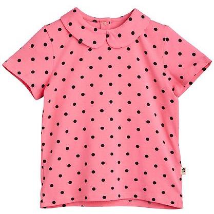 Polka dot ss collar tee Pink