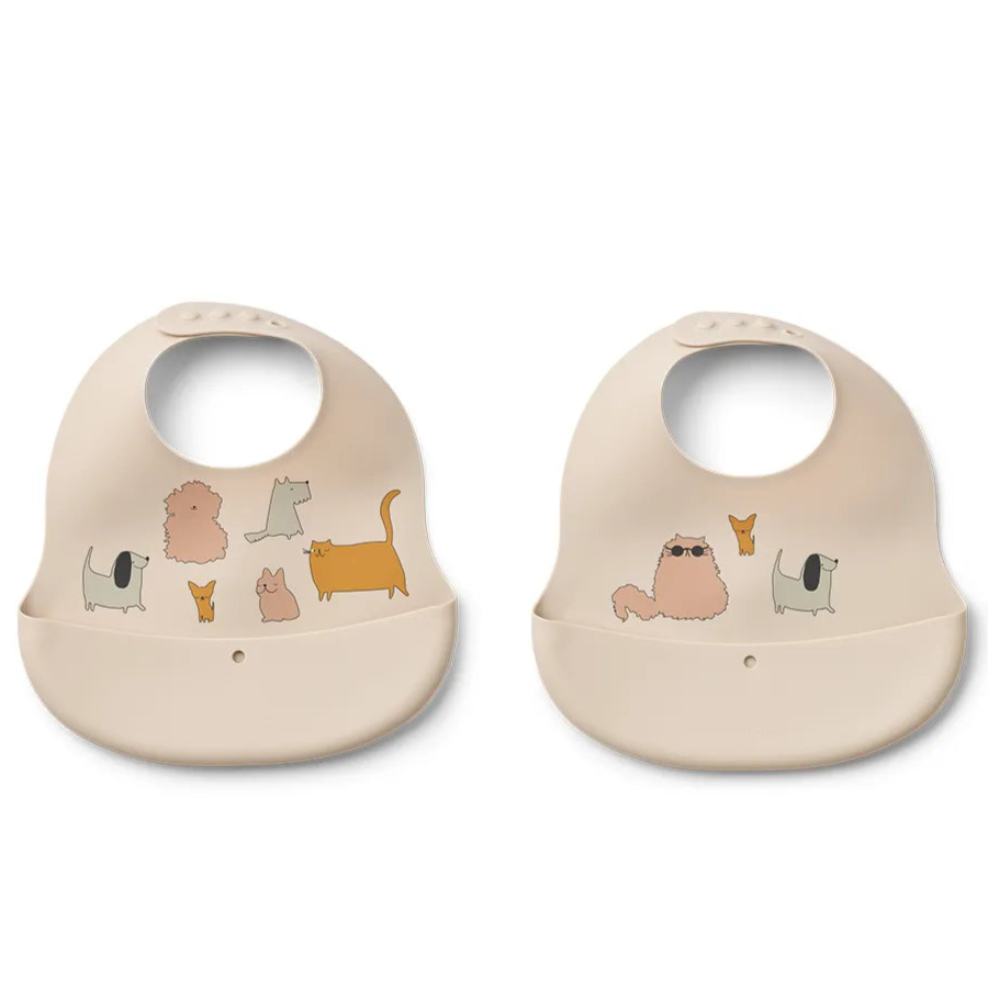 Haklappar 2-pack, Ember Printed Bib, Cats and Dogs/Sandy - Liewood