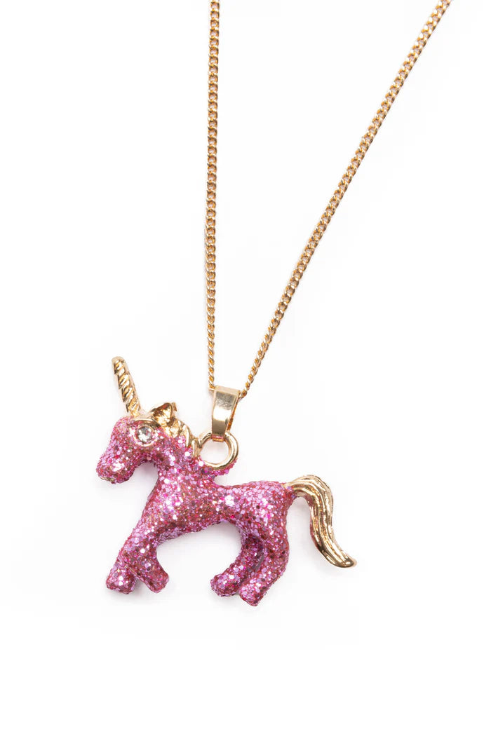 Glitter Pink Unicorn Halsband & Ring Set (2 delar) - Great Pretenders