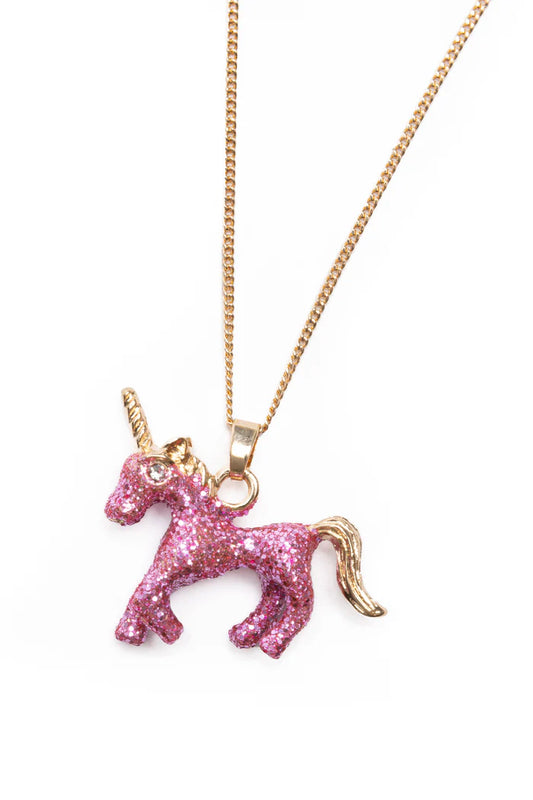 Glitter Pink Unicorn Halsband & Ring Set (2 delar) - Great Pretenders