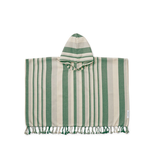 Roomie Poncho Stripe: Garden Green/sandy/dove blue, 3-4 år - Liewood