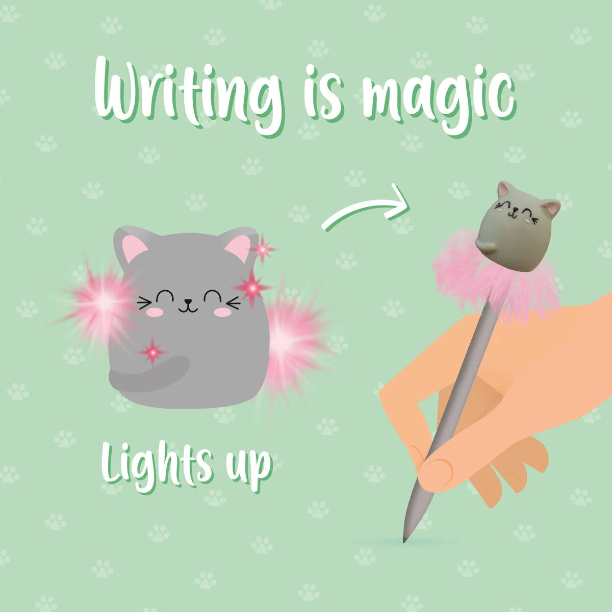 Kulspetspenna med blinkande lampa, Kitty/Katt,  Writing is magic - Legami