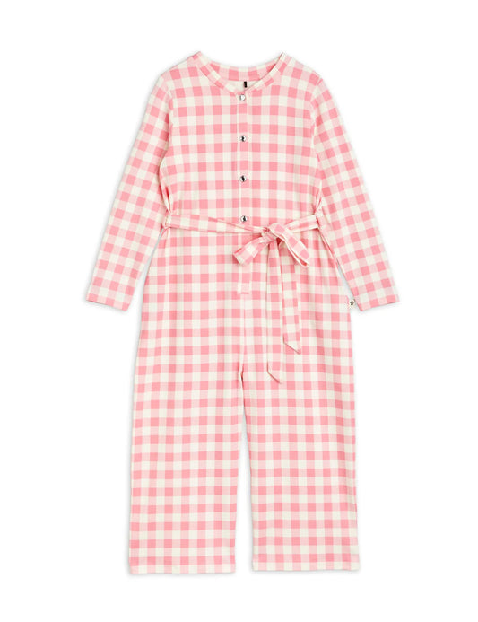 Gingham Check AOP Jumpsuit, Pink