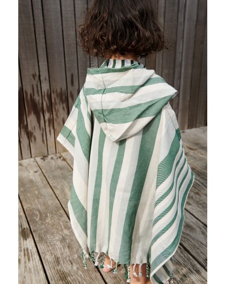 Roomie Poncho Stripe: Garden Green/sandy/dove blue, 3-4 år - Liewood