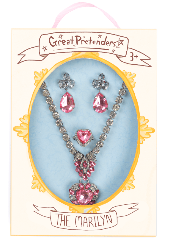Halsbandsset The Marilyn med 2 clips- örhängen & 1 ring, Rosa/Silver - Great Pretenders
