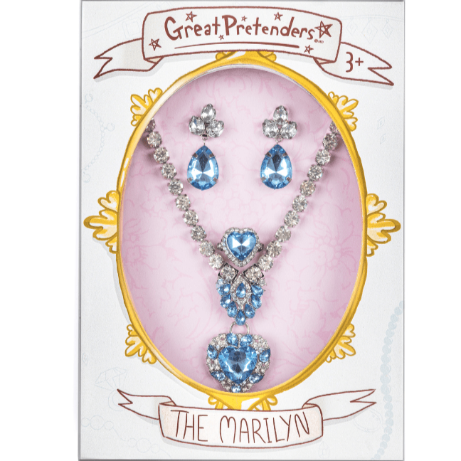 Halsbandsset The Marilyn med 2 clips- örhängen & 1 ring, Blå/Silver - Great Pretenders