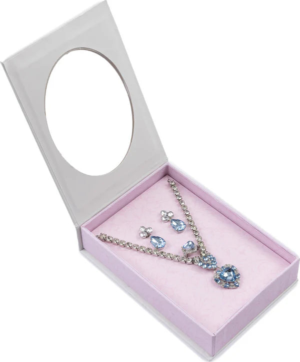 Halsbandsset The Marilyn med 2 clips- örhängen & 1 ring, Blå/Silver - Great Pretenders