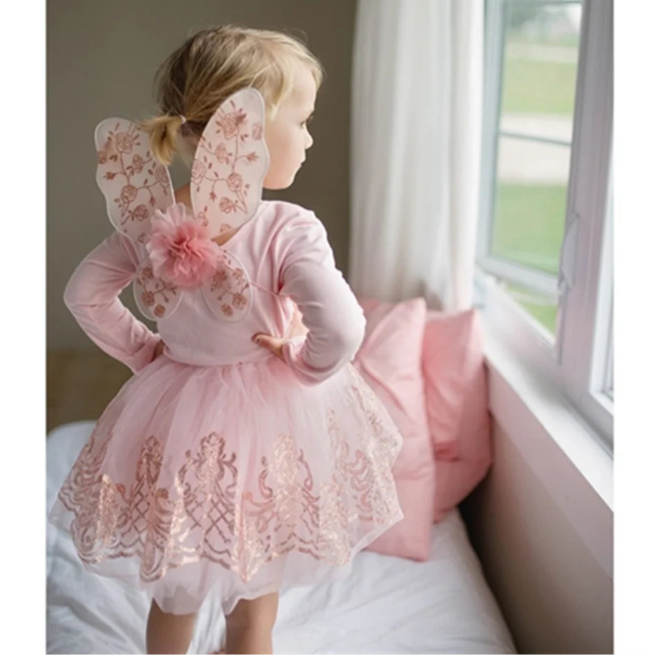 Rose Gold Tutu med Vingar, 4-6 år - Great Pretenders