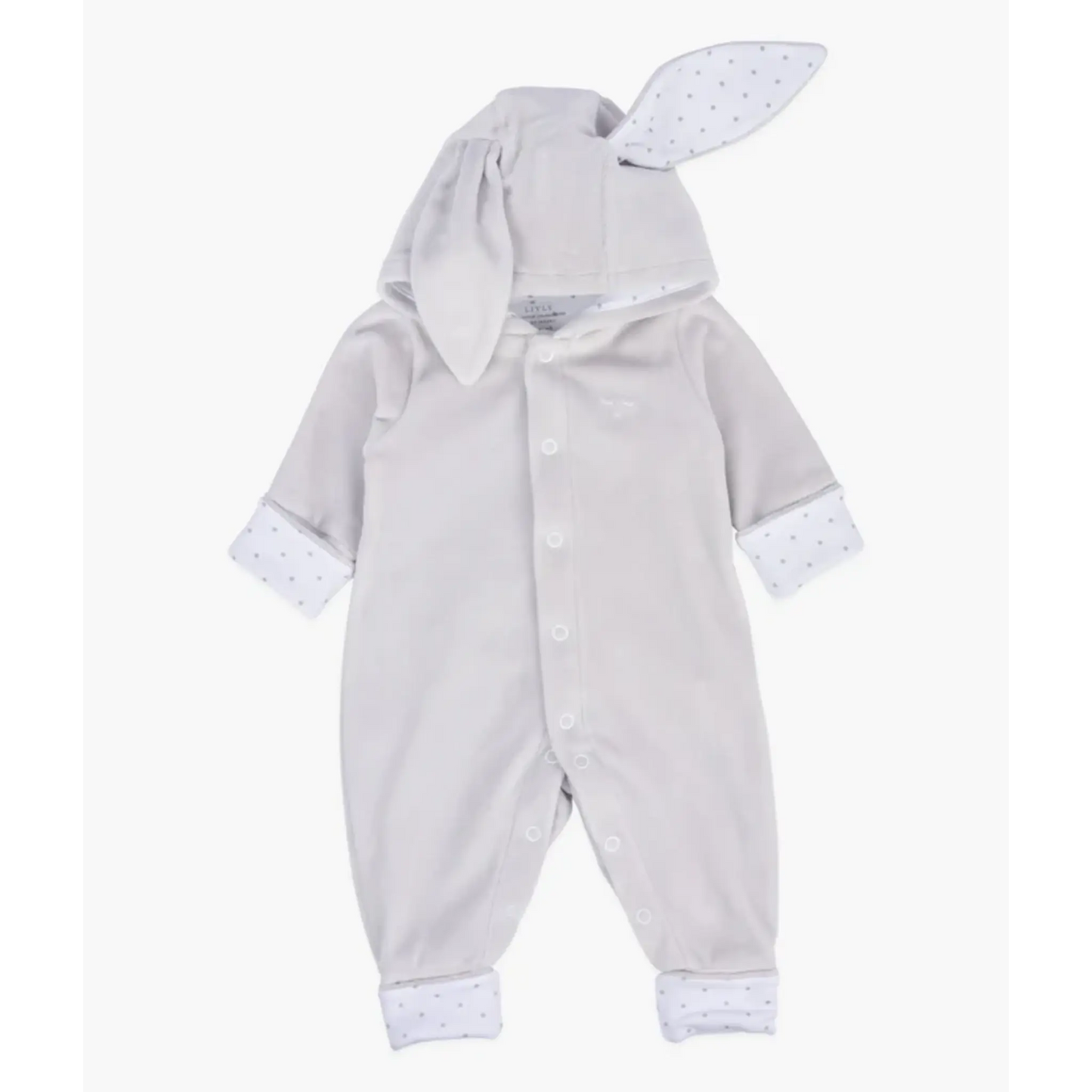 Plush Bunny Overall, Grey Plush/Silver Dots - Livly