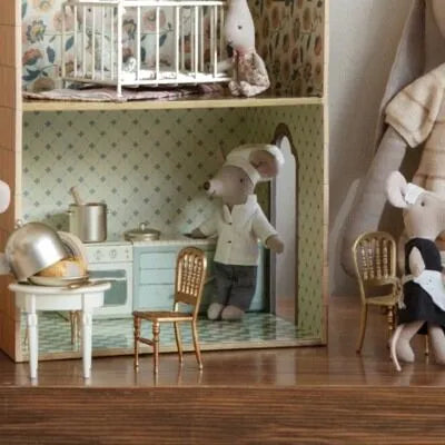 Miniatyr, Stol Guld, Mus - Maileg