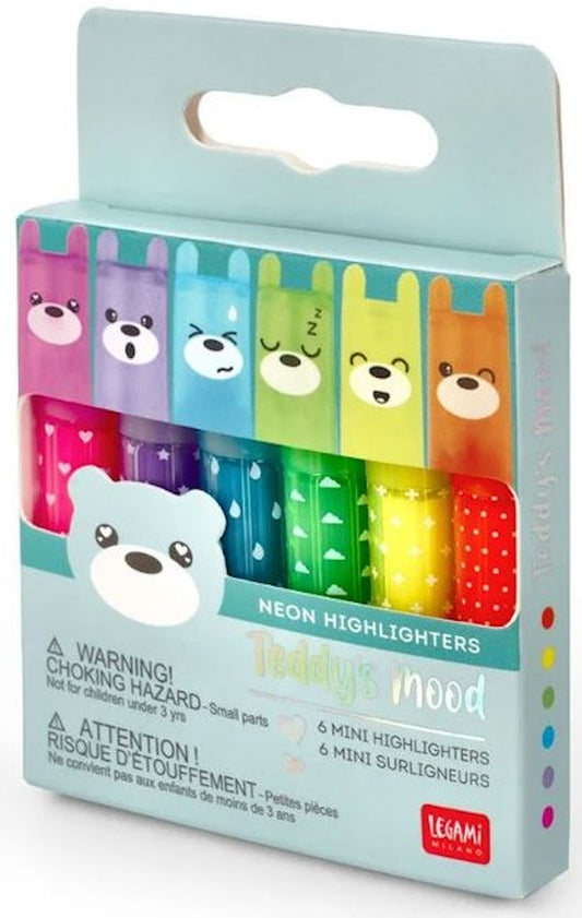 Teddy's Mood, set med 6 mini-highlighters - Legami